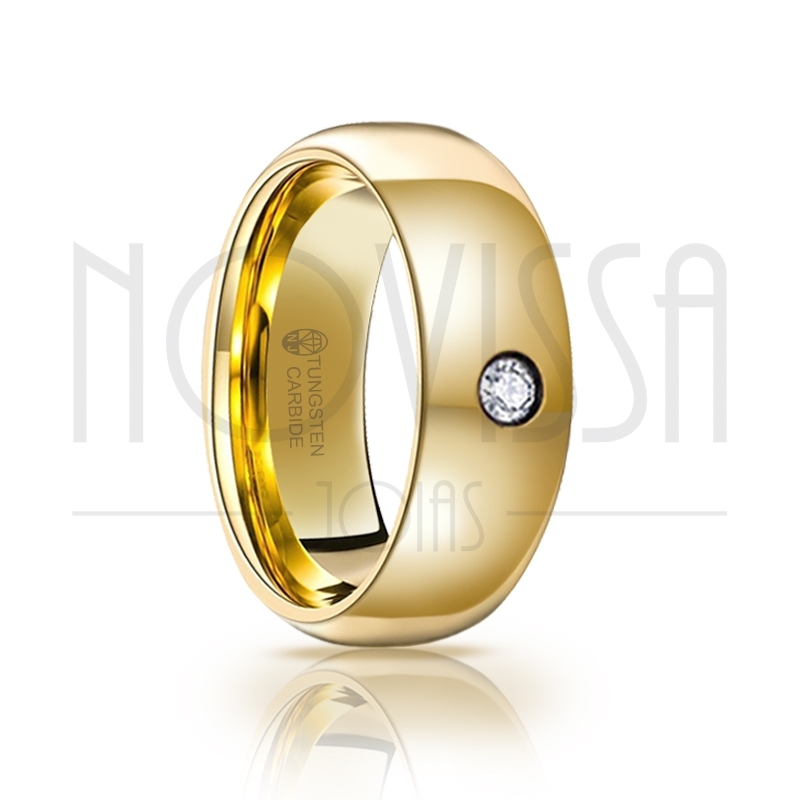 imagem ANEL DE TUNGSTÊNIO MAGNETIZADAS A OURO 18K COM CRISTAL SWAROVSKI,  ACABAMENTO DE ALTO BRILHO