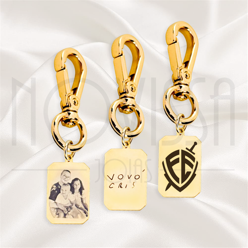imagem CHAVEIRO COM MEDALHA -SHINE PLATE - FOLHEADA A OURO