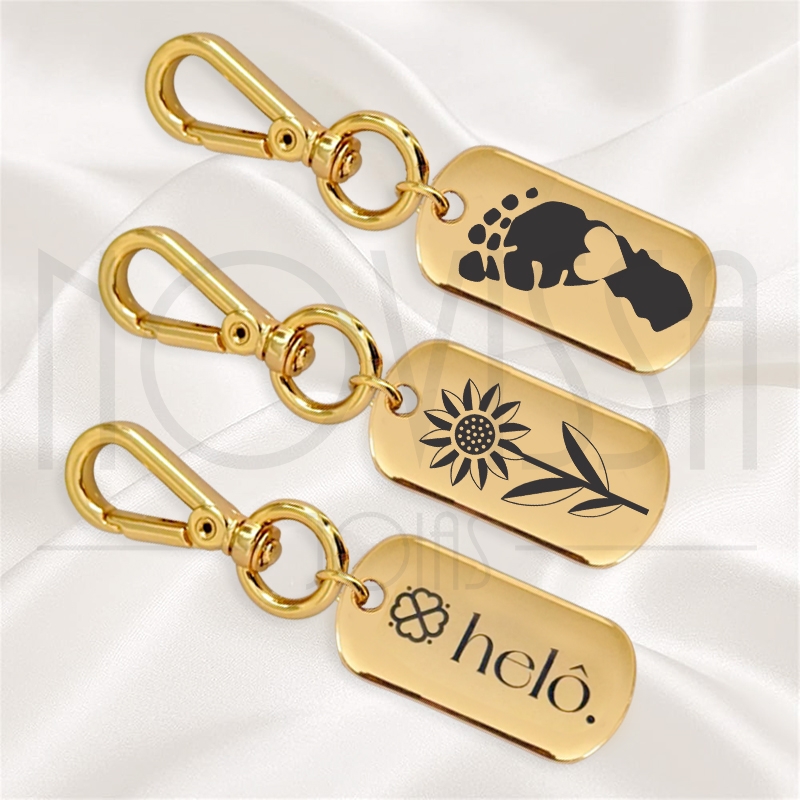 imagem CHAVEIRO COM MEDALHA -LONG PLATE - FOLHEADA A OURO