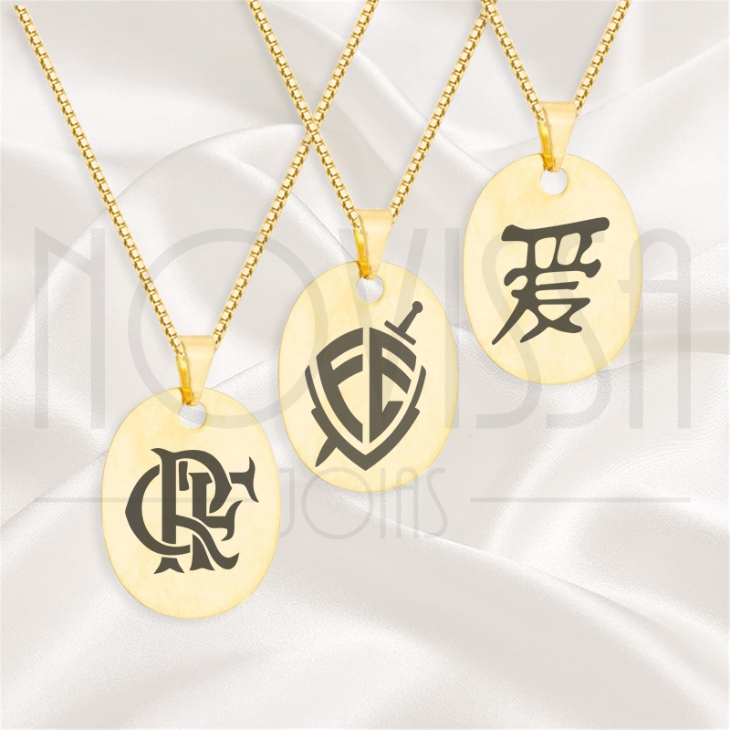 imagem CORDÃO COM MEDALHA - GOLD  OVAL VERTICAL - FOLHEADA A OURO* 0,75cm