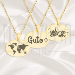 imagem CORDÃO COM MEDALHA - GOLD  OVAL HORIZONTAL - FOLHEADA A OURO* 0,75cm