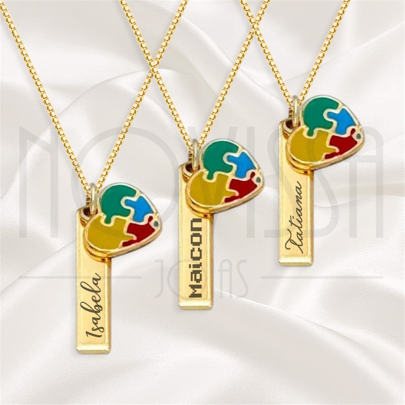 imagem CORDÃO COM MEDALHA - QUEBRA-CABEÇAS - FOLHEADA A OURO* 0,75cm