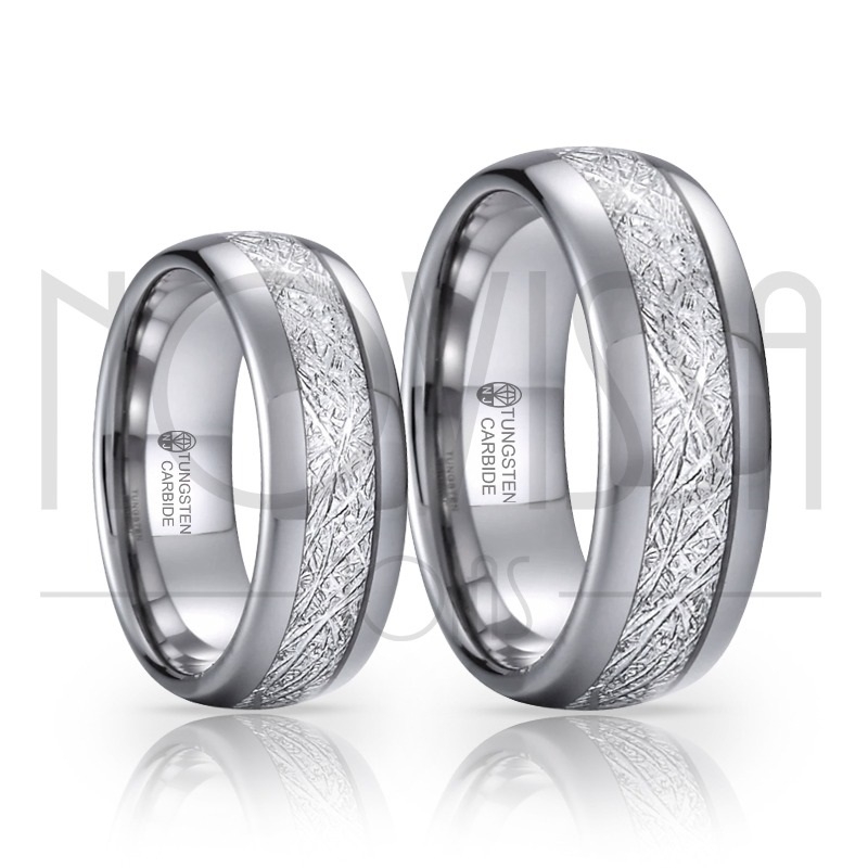 imagem KINTSUGI - ALIANÇA DE TUNGSTÊNIO ENCAPSULADO COM FIBRA MAGNETIZADO A OURO BRANCO