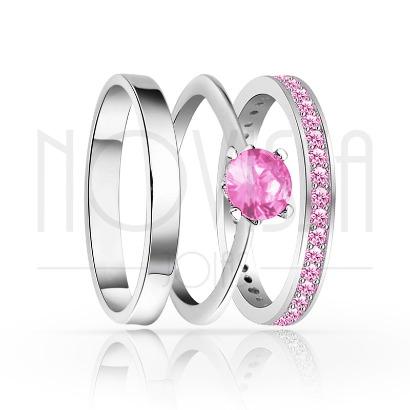 imagem OUR LOVE - TRIO EM PRATA950 COM LINDO CRISTAL DE SWAROVSKI ROSA 