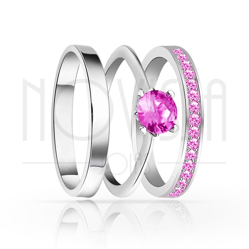 imagem OUR LOVE - TRIO EM PRATA950 COM LINDO CRISTAL DE SWAROVSKI ROSA 