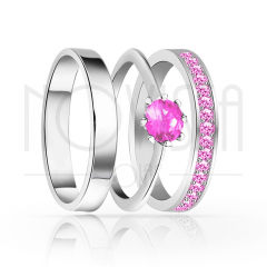 imagem OUR LOVE - TRIO EM PRATA950 COM LINDO CRISTAL DE SWAROVSKI ROSA 