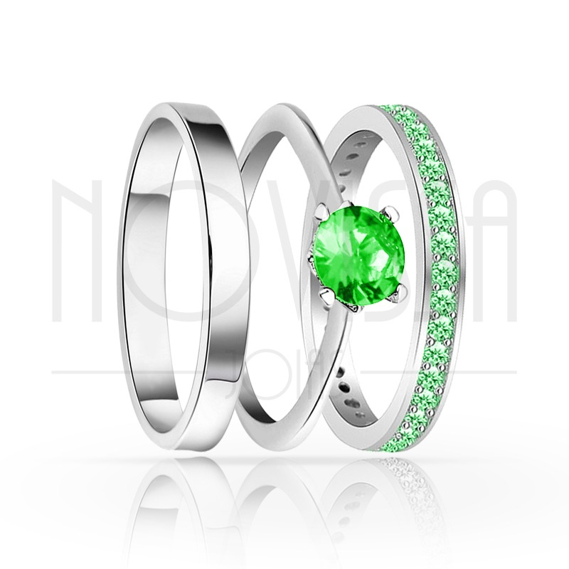 imagem MY LIFE- TRIO EM PRATA950 COM LINDO CRISTAL DE SWAROVSKI VERDE