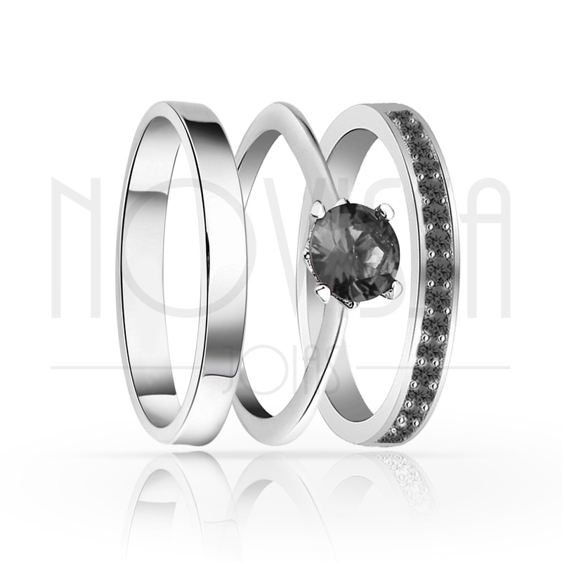 imagem BLACK - TRIO EM PRATA950 COM LINDO CRISTAL DE SWAROVSKI PRETO