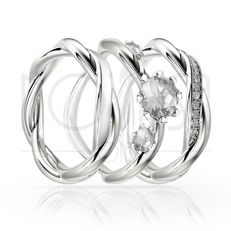 imagem INCOLOR - TRIO EM PRATA950 ENTRE LAÇOS COM LINDO CRISTAL DE SWAROVSKI 