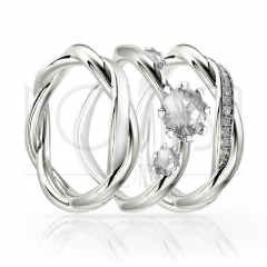 imagem INCOLOR - TRIO EM PRATA950 ENTRE LAÇOS COM LINDO CRISTAL DE SWAROVSKI 