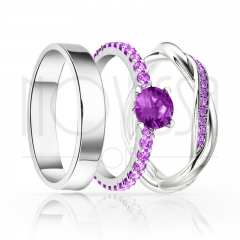 imagem  PAR DE ALIANÇAS + ANEL SOLITARIO EM PRATA950 ENTRE LAÇOS COM LINDO CRISTAL ACABAMENTO ALTO BRILHO