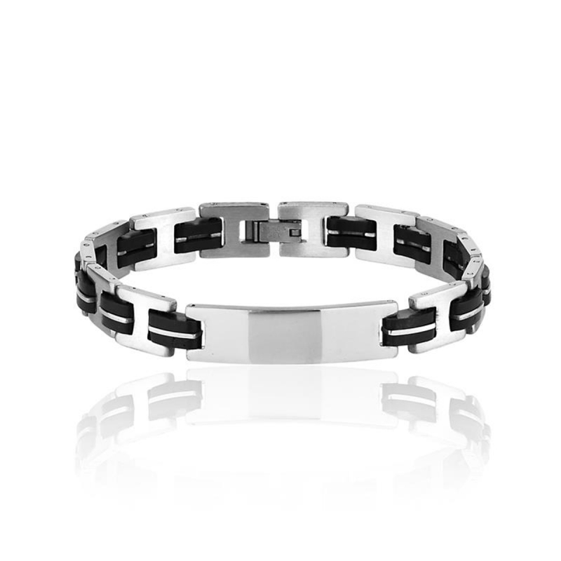 imagem PULSERA CHROME EM AÇO 316L,COM PLACA PARA PERSONALIZAR, PEDRAS DE ENERGIA NA PARTE INTERNA