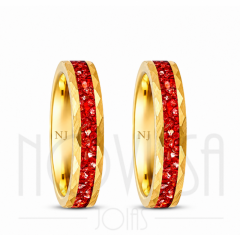imagem  VERSAILLES* Realeza e Riqueza de Detalhes*  ALIANÇAS DE TUNGSTÊNIO MAGNETIZADO A OURO18k E TITANIUM ACABAMENTO FOSCO COM INLAY DE RUBY