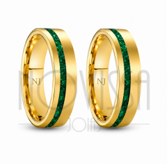 imagem EMERALD- *moderno e luxuoso.*  ALIANÇAS DE TUNGSTÊNIO MAGNETIZADO A OURO18k E TITANIUM ACABAMENTO FOSCO COM INLAY DE QUARTZO ROSA