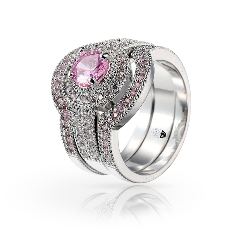 imagem #LUXO PINK# 3 ANEIS DE BRONZE FOLHEADOS A PRATA 925S COM CRISTAIS DE SWAROVSKI