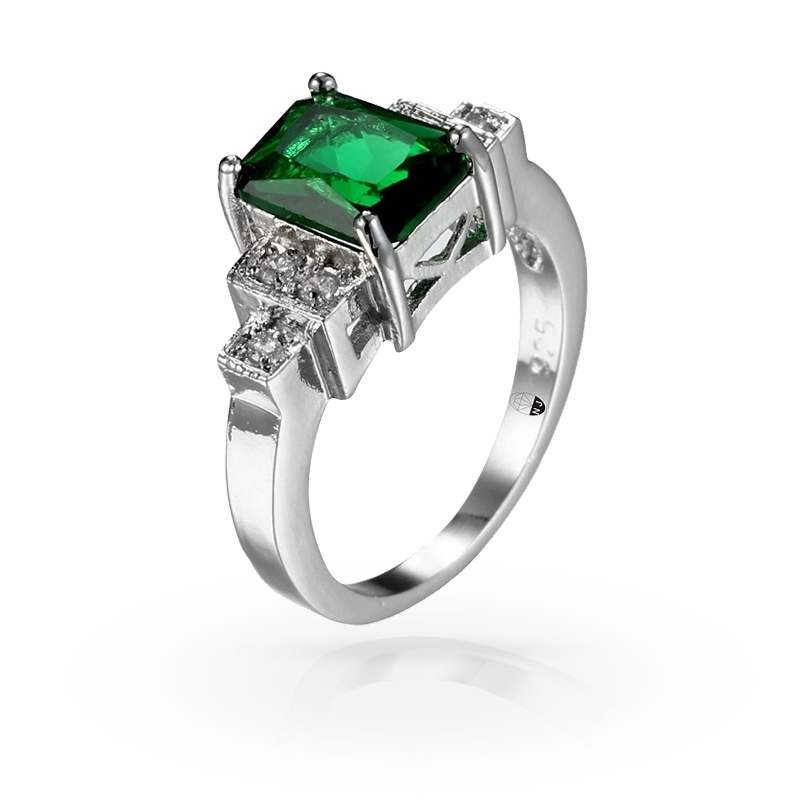 imagem #GREEN# ANEL DE BRONZE FOLHEADO A PRATA 925S COM UM LINDO CRISTAL DE SWAROVSKI COR VERDE